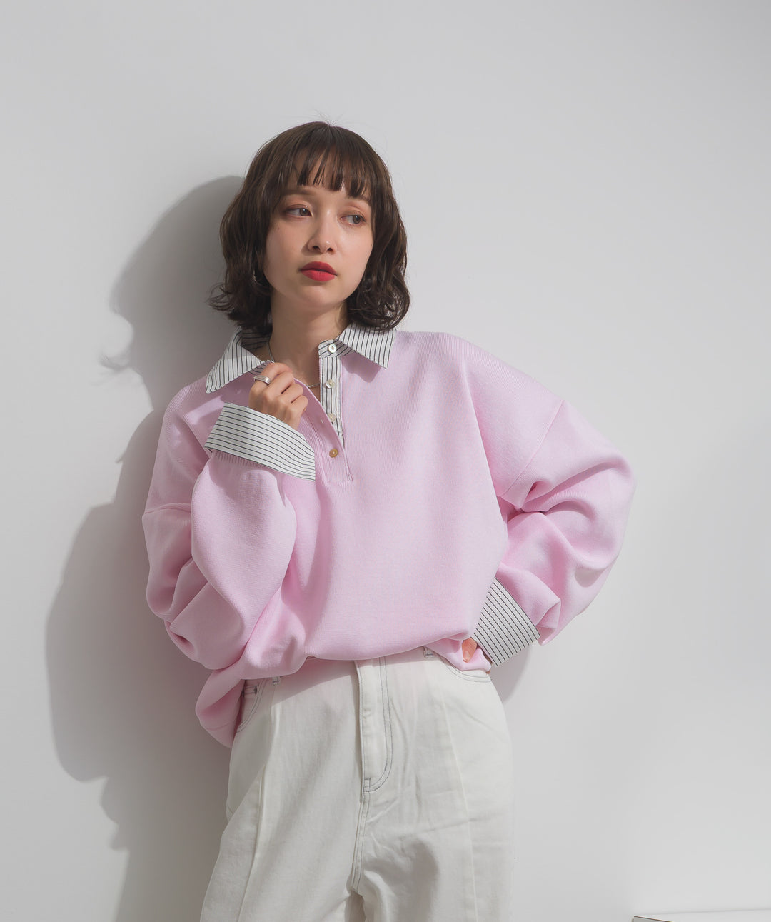 ストライプシャツドッキングポロ