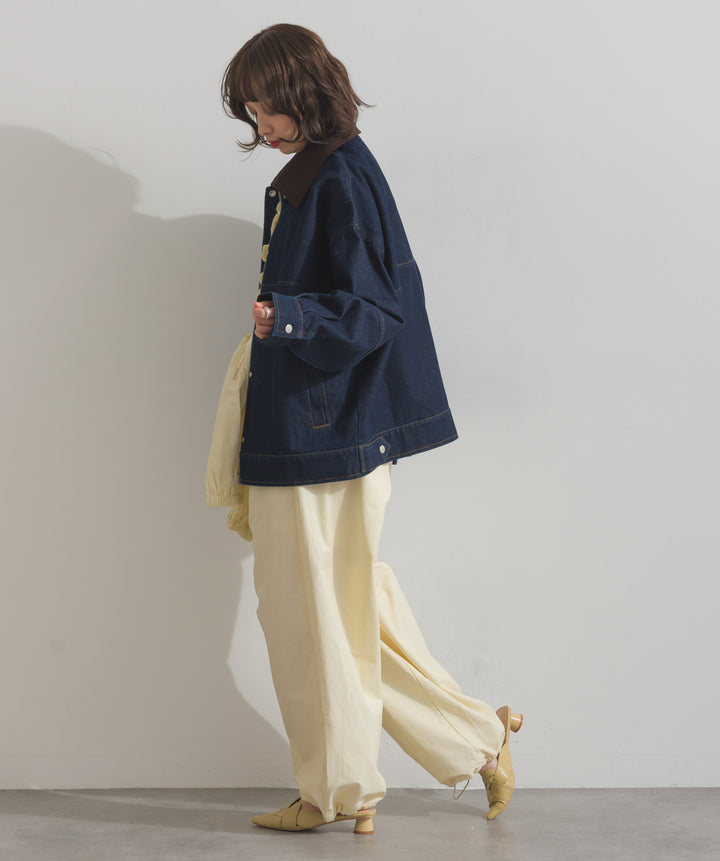 スウェード襟切替デニムブルゾン