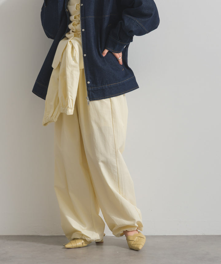 合繊ツイルスタンドウエスト巻きジョガーパンツ