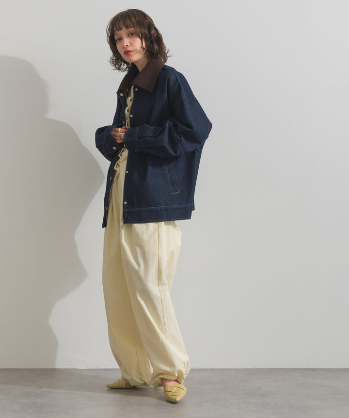 合繊ツイルスタンドウエスト巻きジョガーパンツ