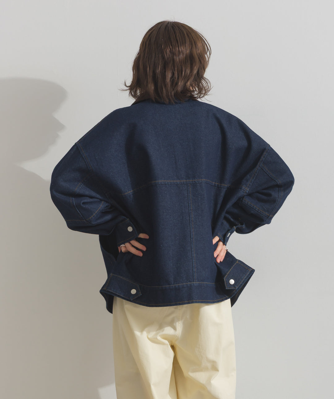 スウェード襟切替デニムブルゾン