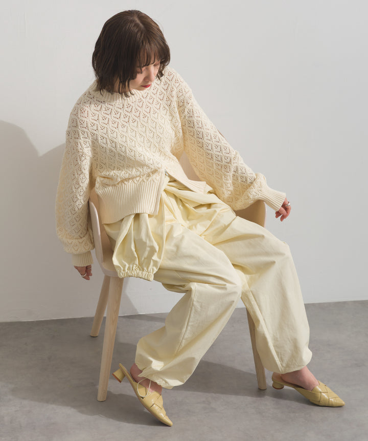 合繊ツイルスタンドウエスト巻きジョガーパンツ