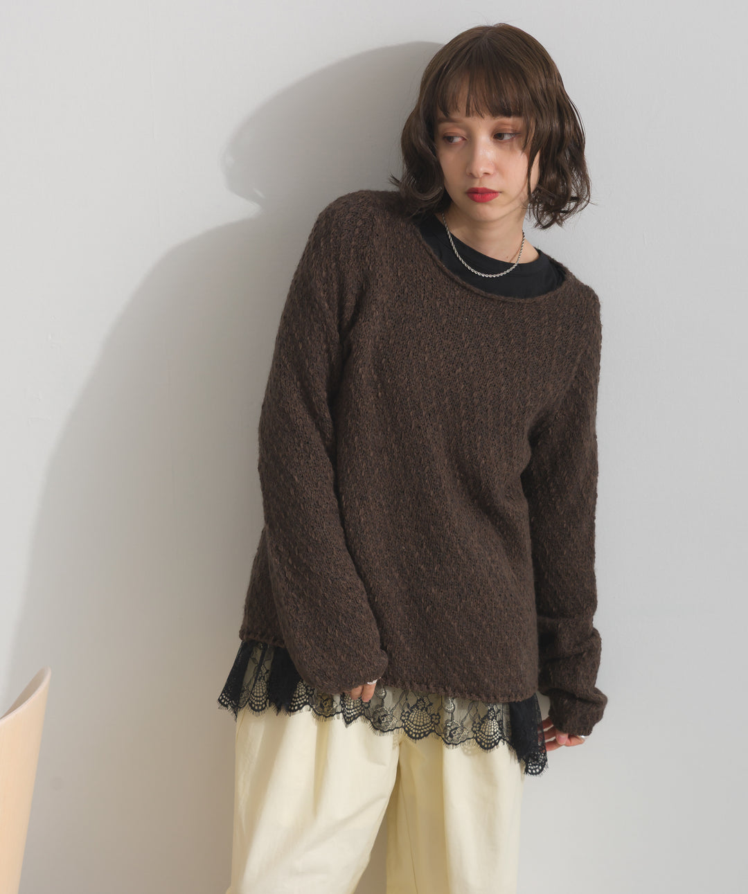 裾レースロングスリーブTシャツ