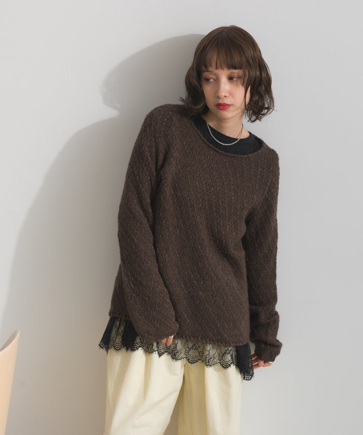 異素材ミックスヤーンニットプルオーバー