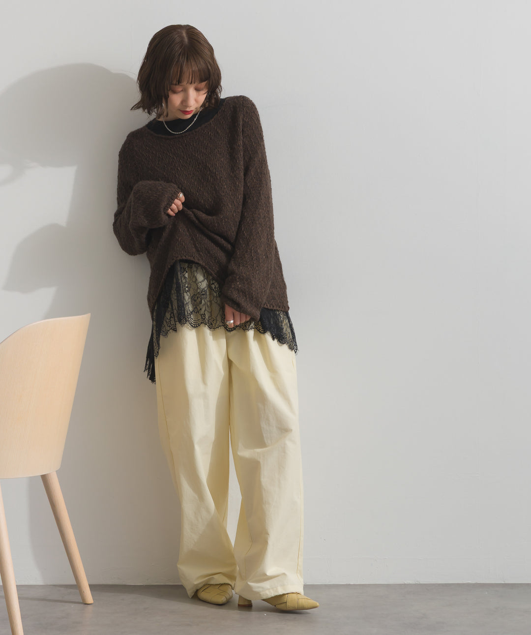 異素材ミックスヤーンニットプルオーバー