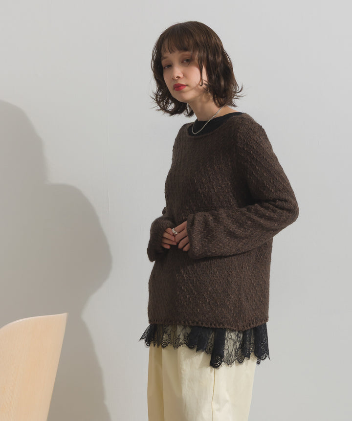 裾レースロングスリーブTシャツ