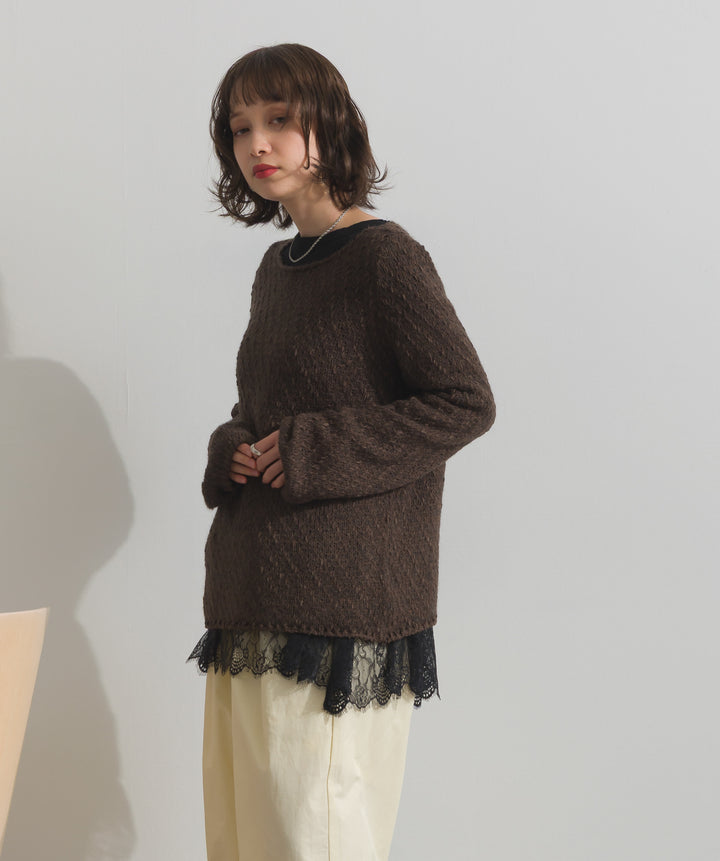 異素材ミックスヤーンニットプルオーバー