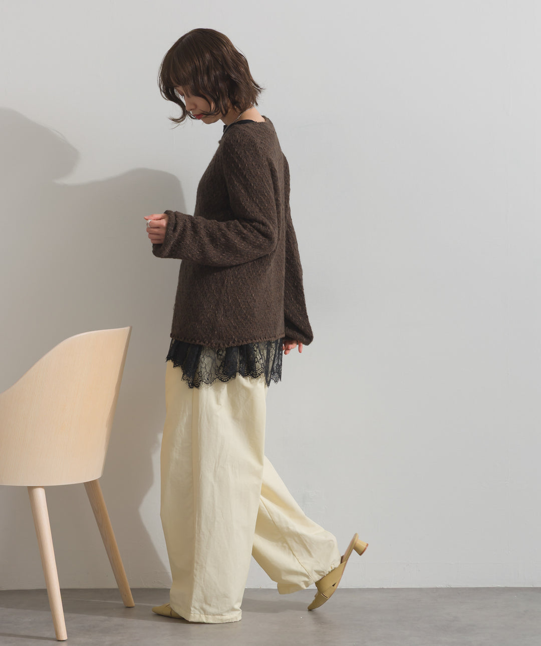 異素材ミックスヤーンニットプルオーバー