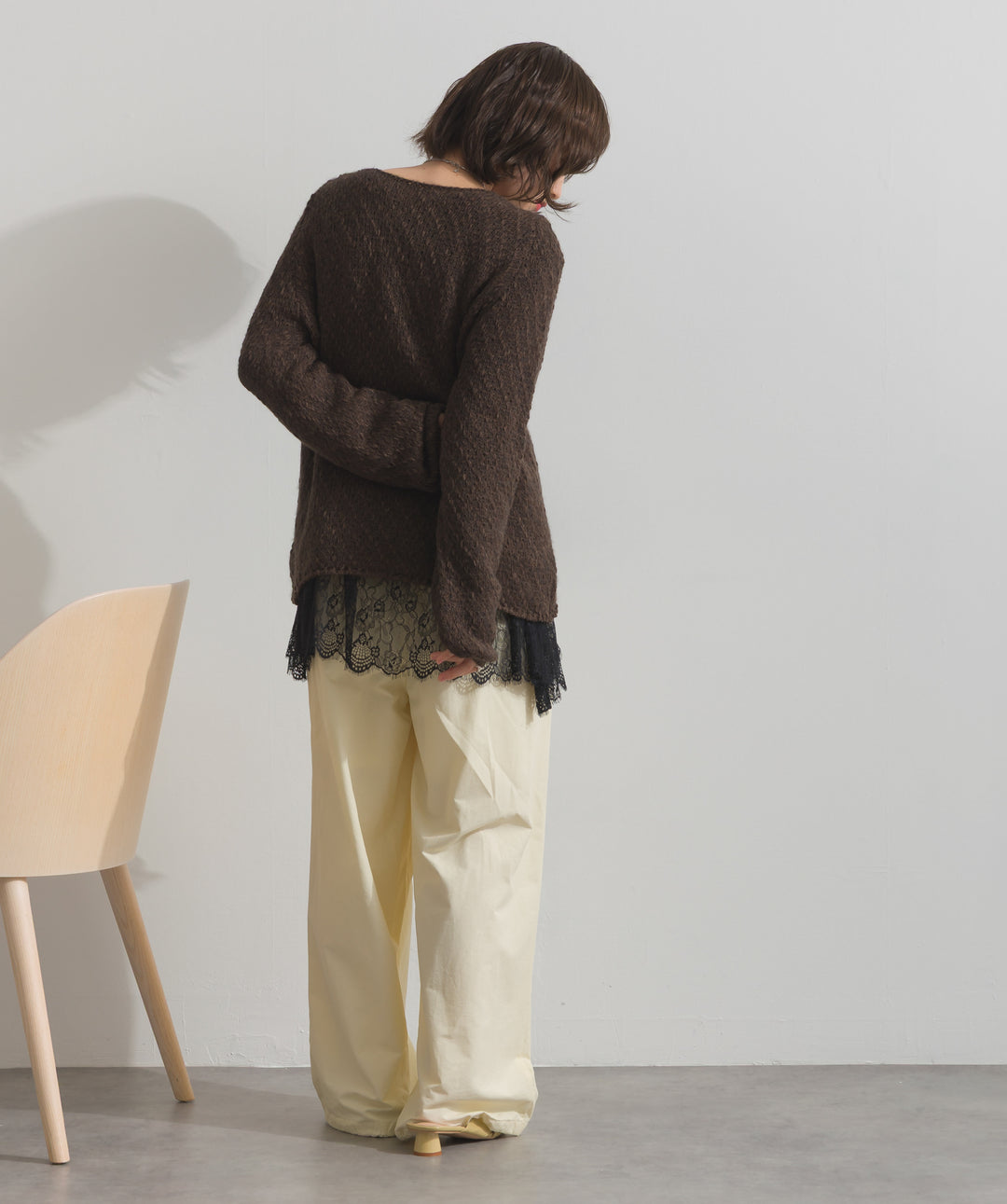 異素材ミックスヤーンニットプルオーバー