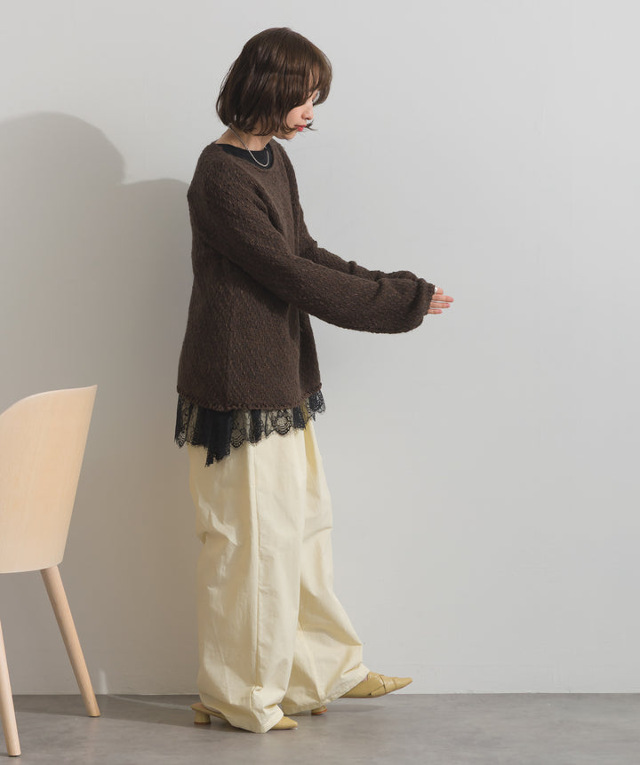 異素材ミックスヤーンニットプルオーバー