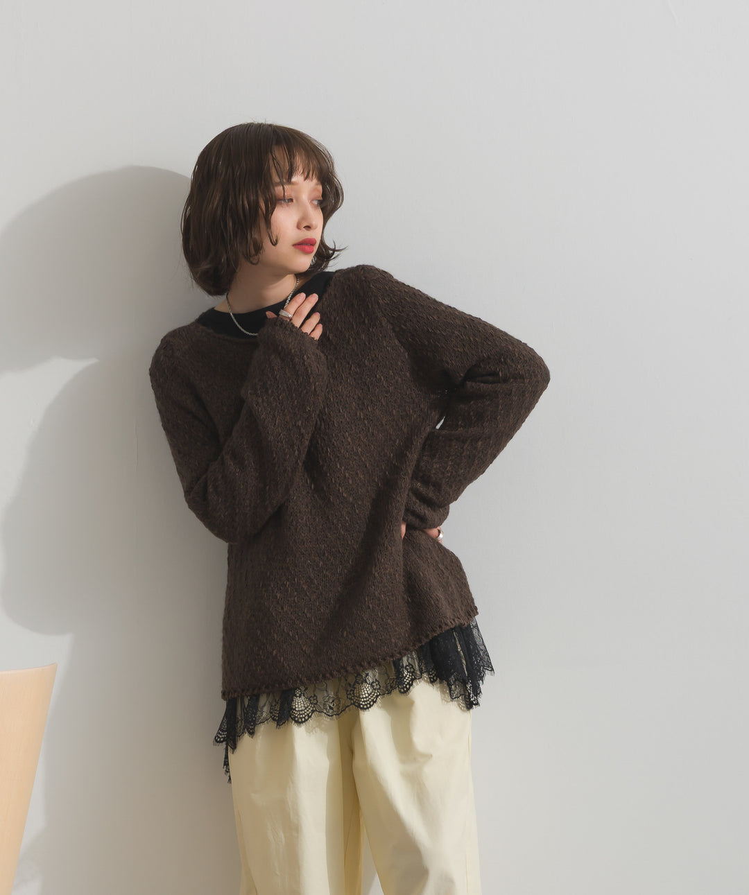 異素材ミックスヤーンニットプルオーバー