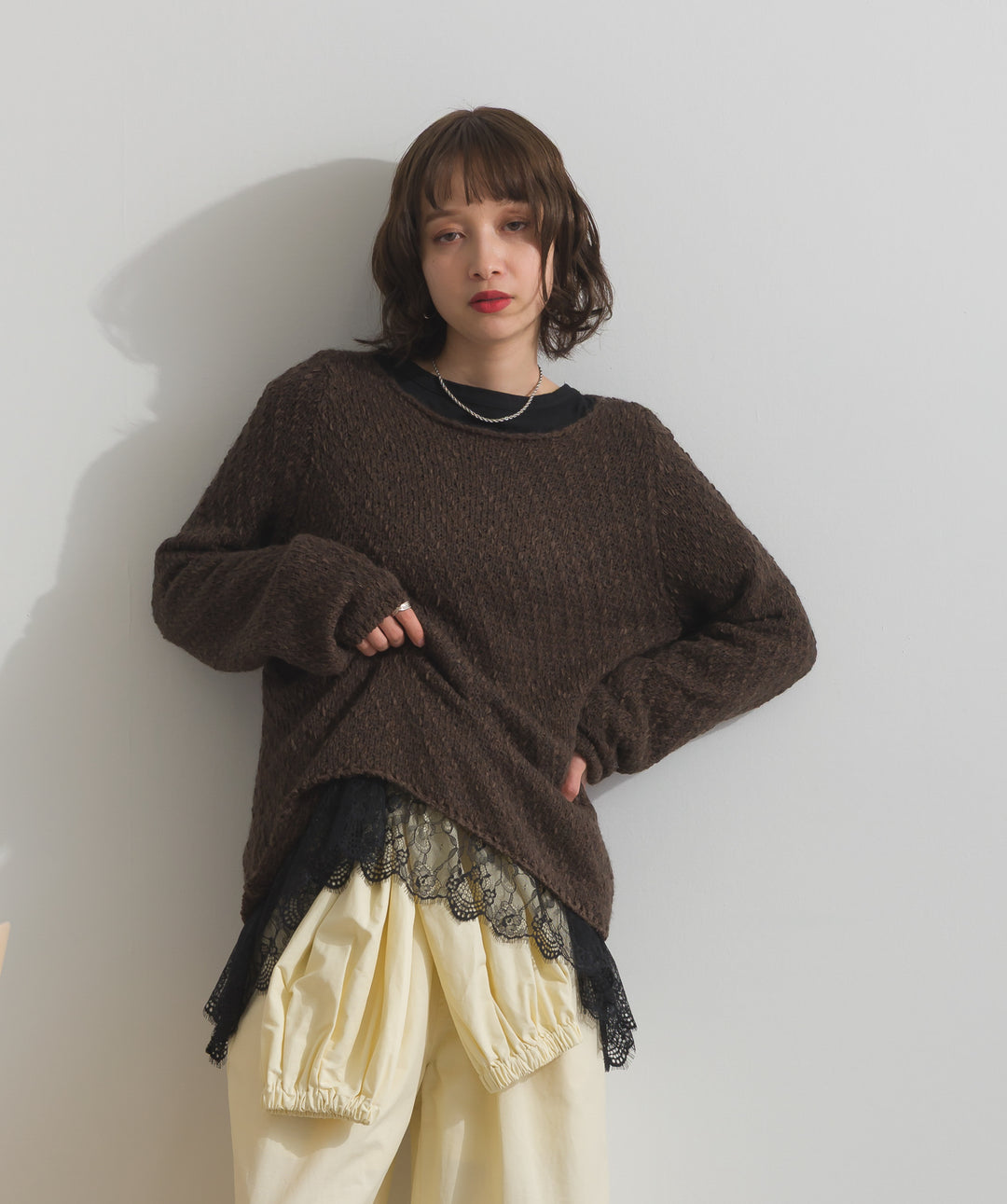 異素材ミックスヤーンニットプルオーバー