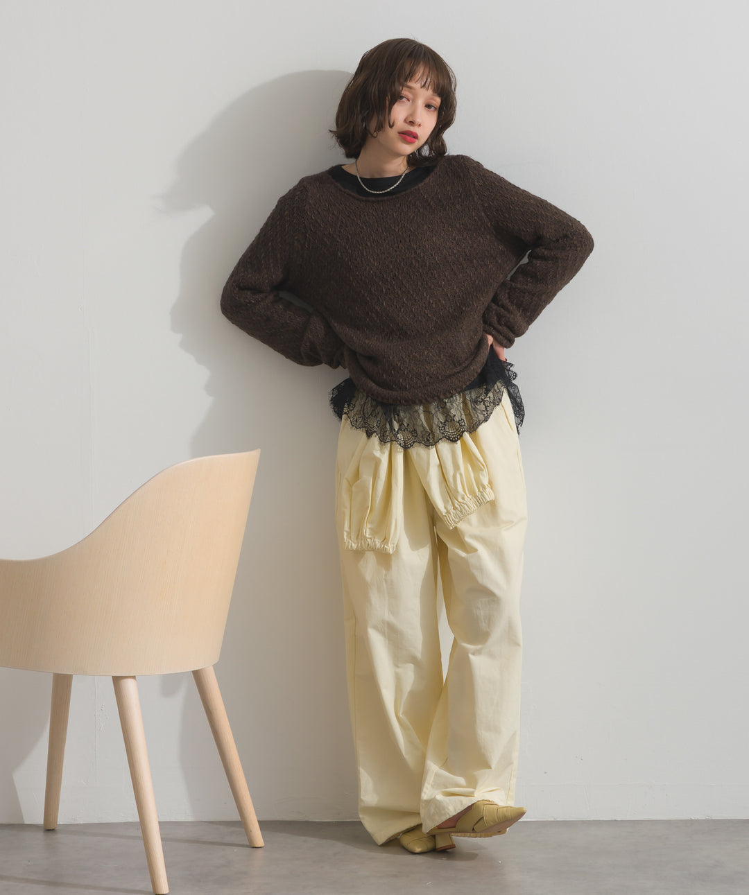 異素材ミックスヤーンニットプルオーバー