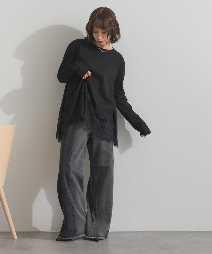 裾レースロングスリーブTシャツ