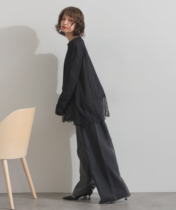 裾レースロングスリーブTシャツ