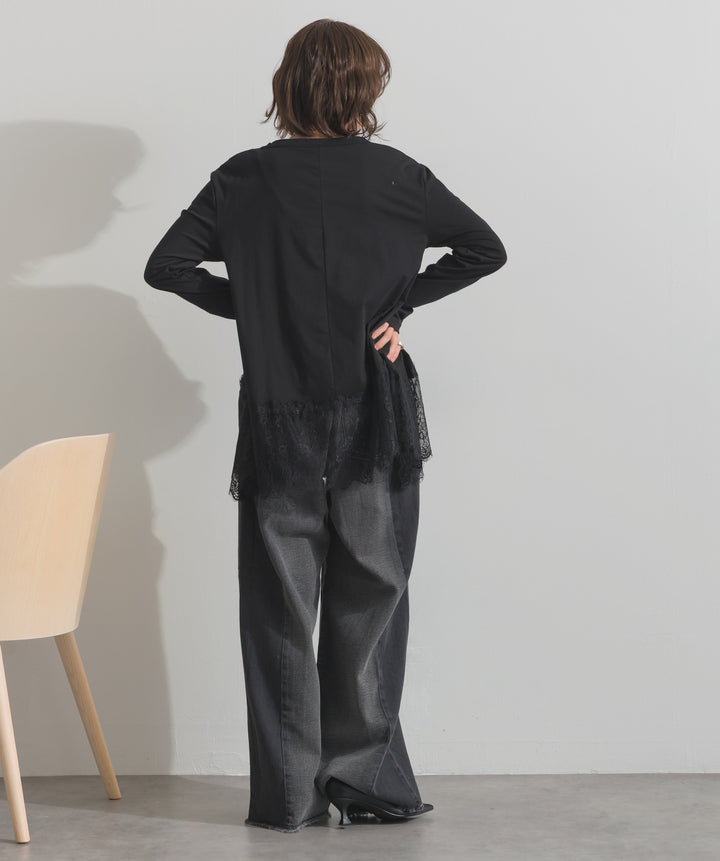 裾レースロングスリーブTシャツ