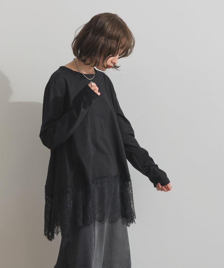 裾レースロングスリーブTシャツ