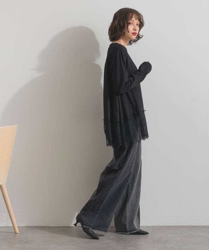 裾レースロングスリーブTシャツ