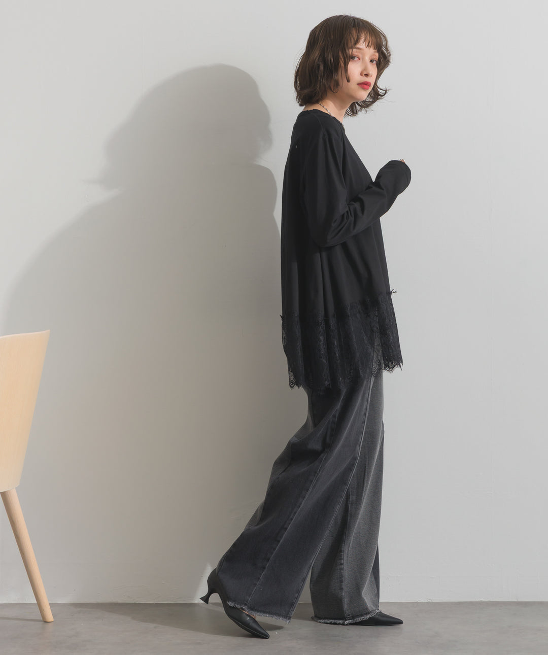 ツートーンバイカラーデニムパンツ