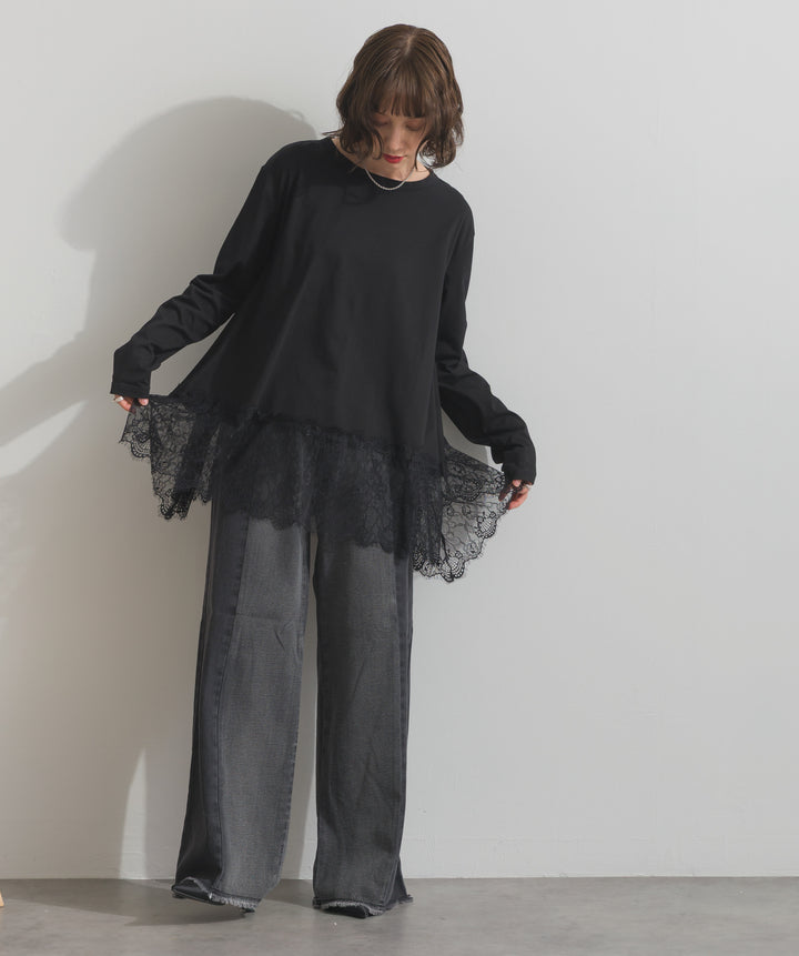 裾レースロングスリーブTシャツ
