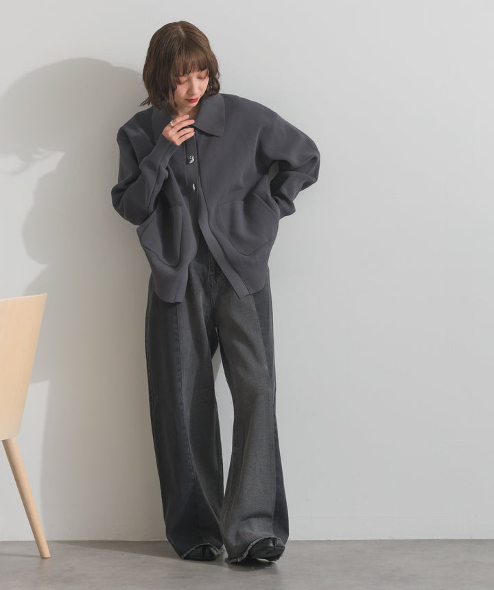 メタルボタン衿付きニットカーディガン