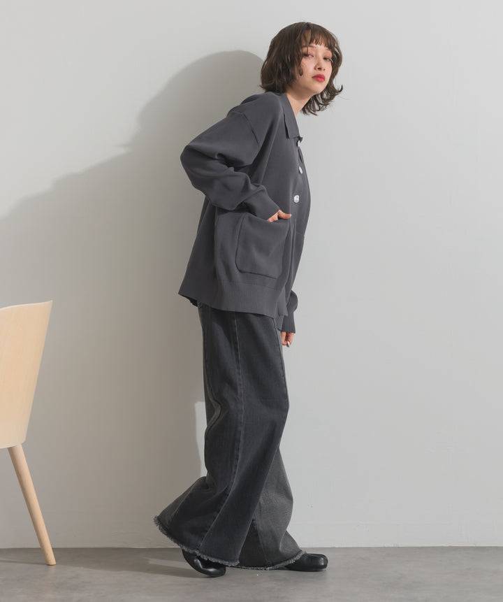 メタルボタン衿付きニットカーディガン