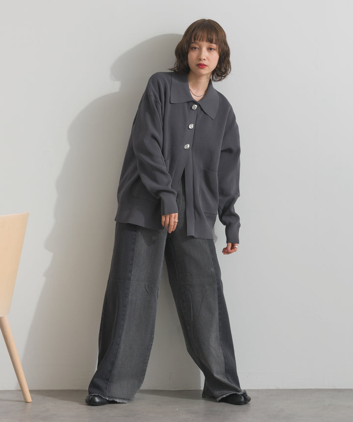 メタルボタン衿付きニットカーディガン