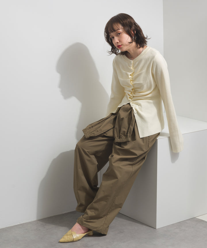 合繊ツイルスタンドウエスト巻きジョガーパンツ