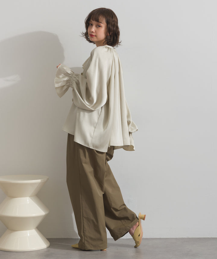 合繊ツイルスタンドウエスト巻きジョガーパンツ