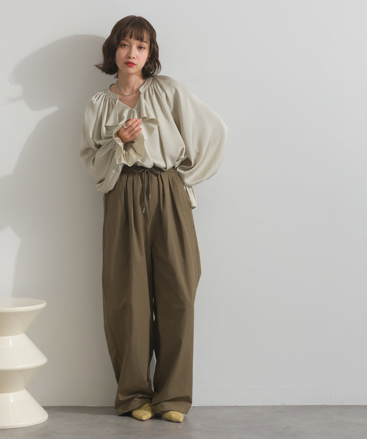 合繊ツイルスタンドウエスト巻きジョガーパンツ