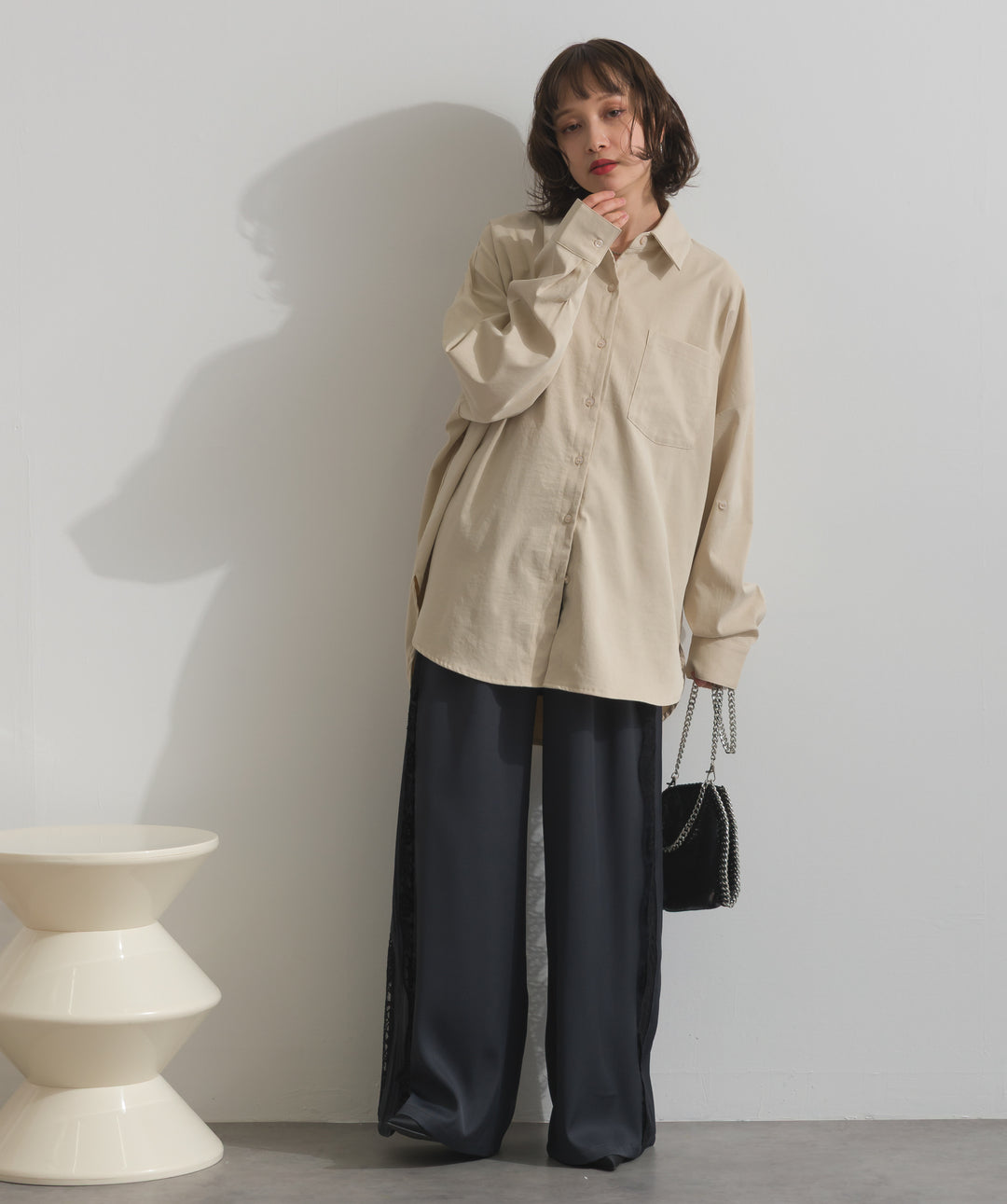 サイドレースワイドパンツ