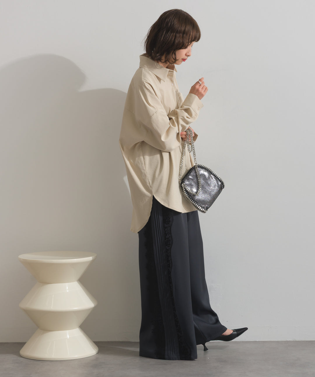 サイドレースワイドパンツ