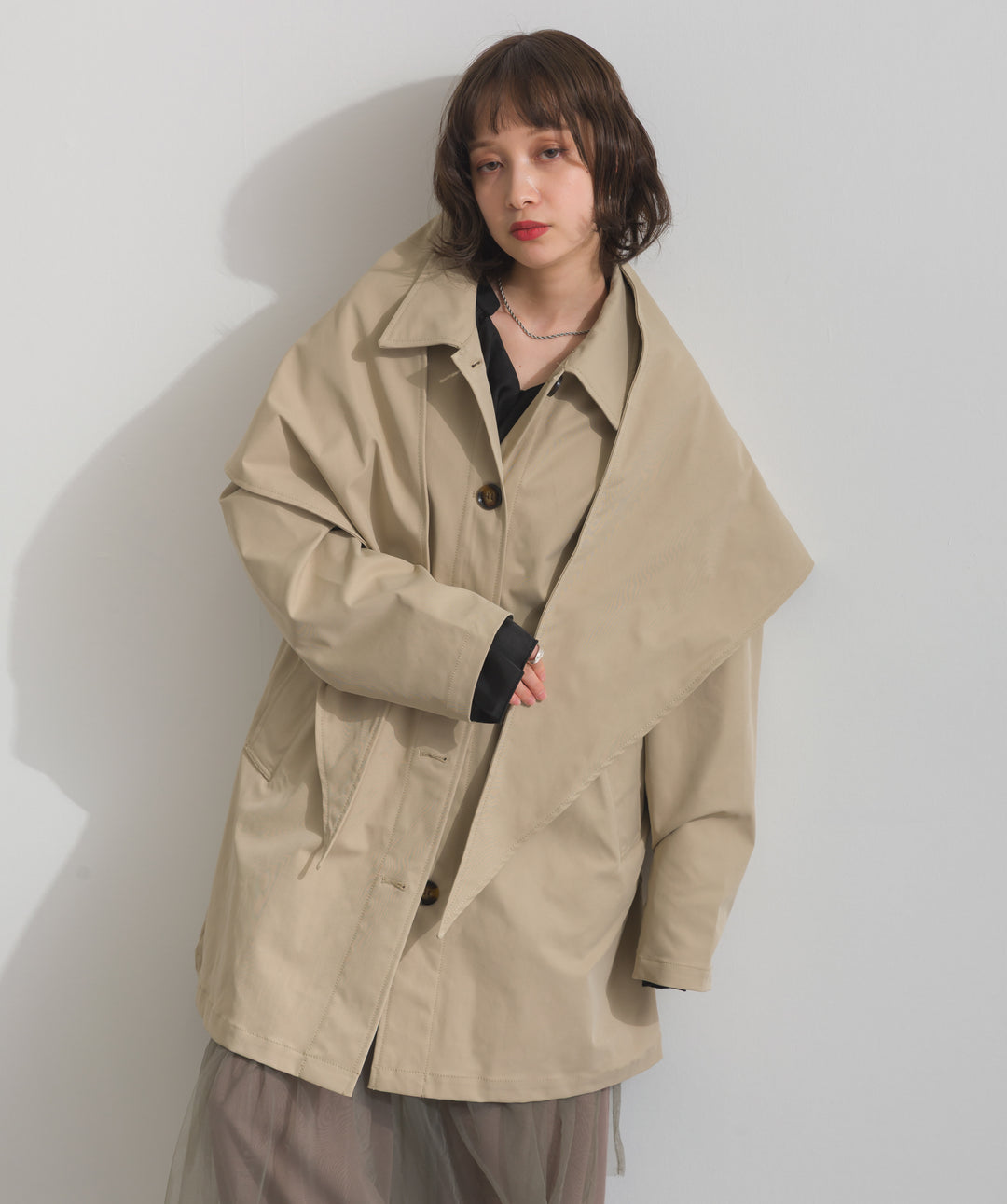 コンパクトツイルスカーフ付きコート