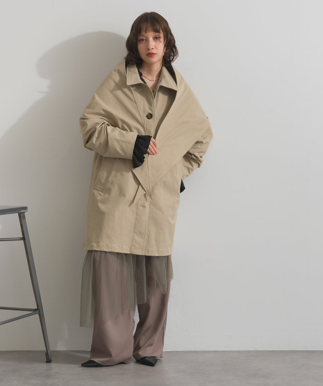 コンパクトツイルスカーフ付きコート