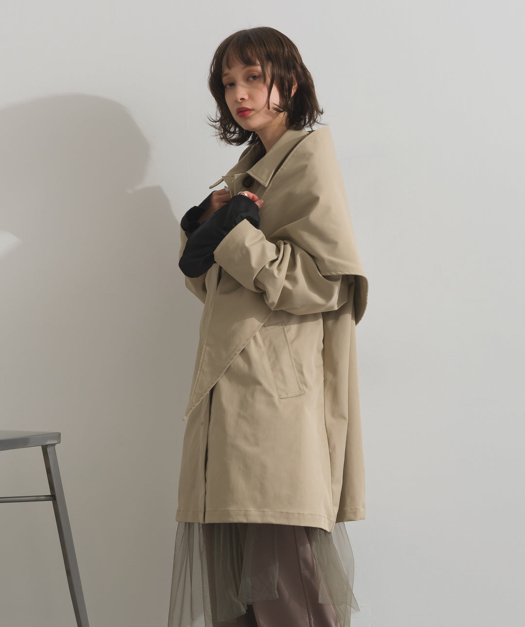 コンパクトツイルスカーフ付きコート