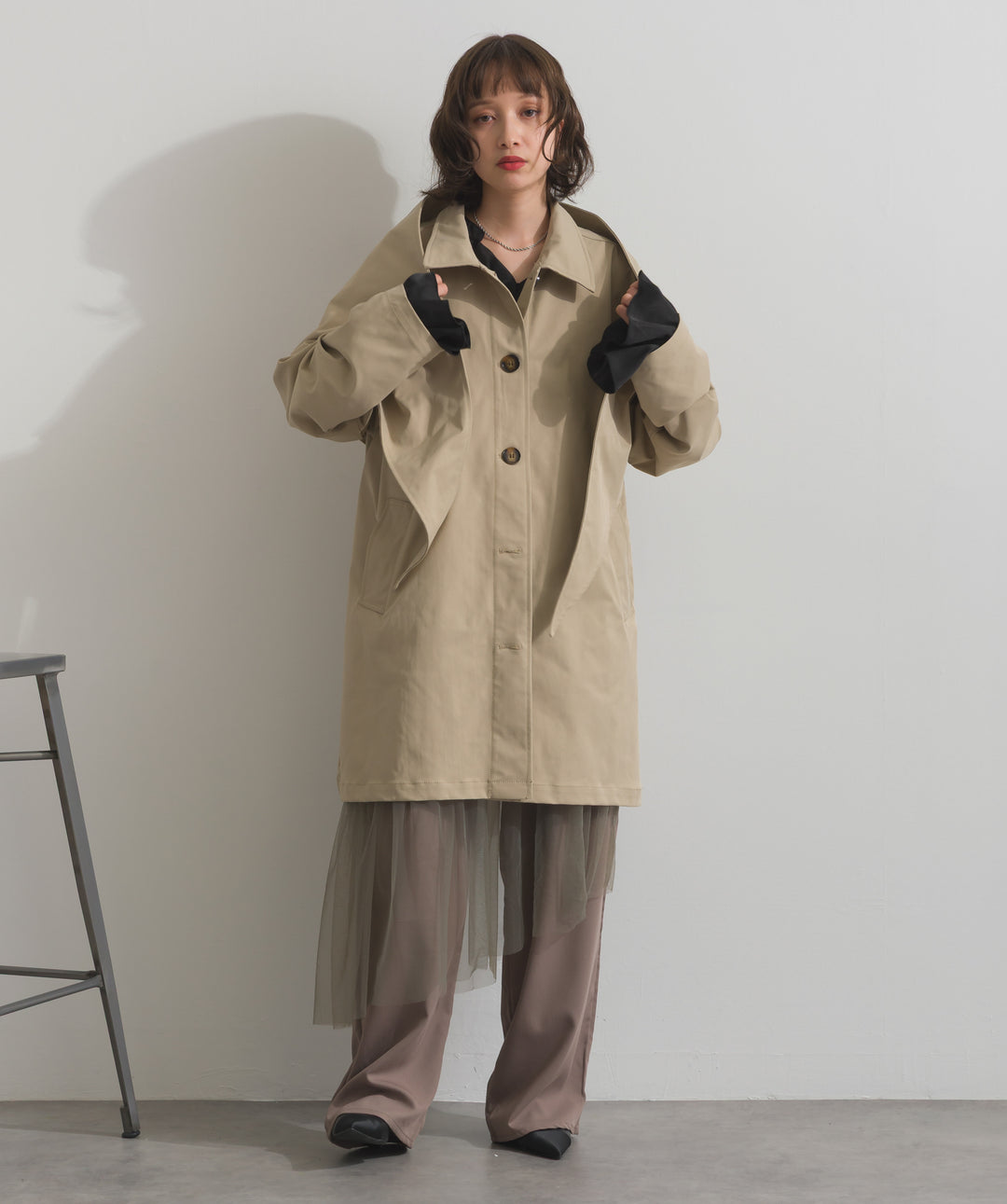 コンパクトツイルスカーフ付きコート