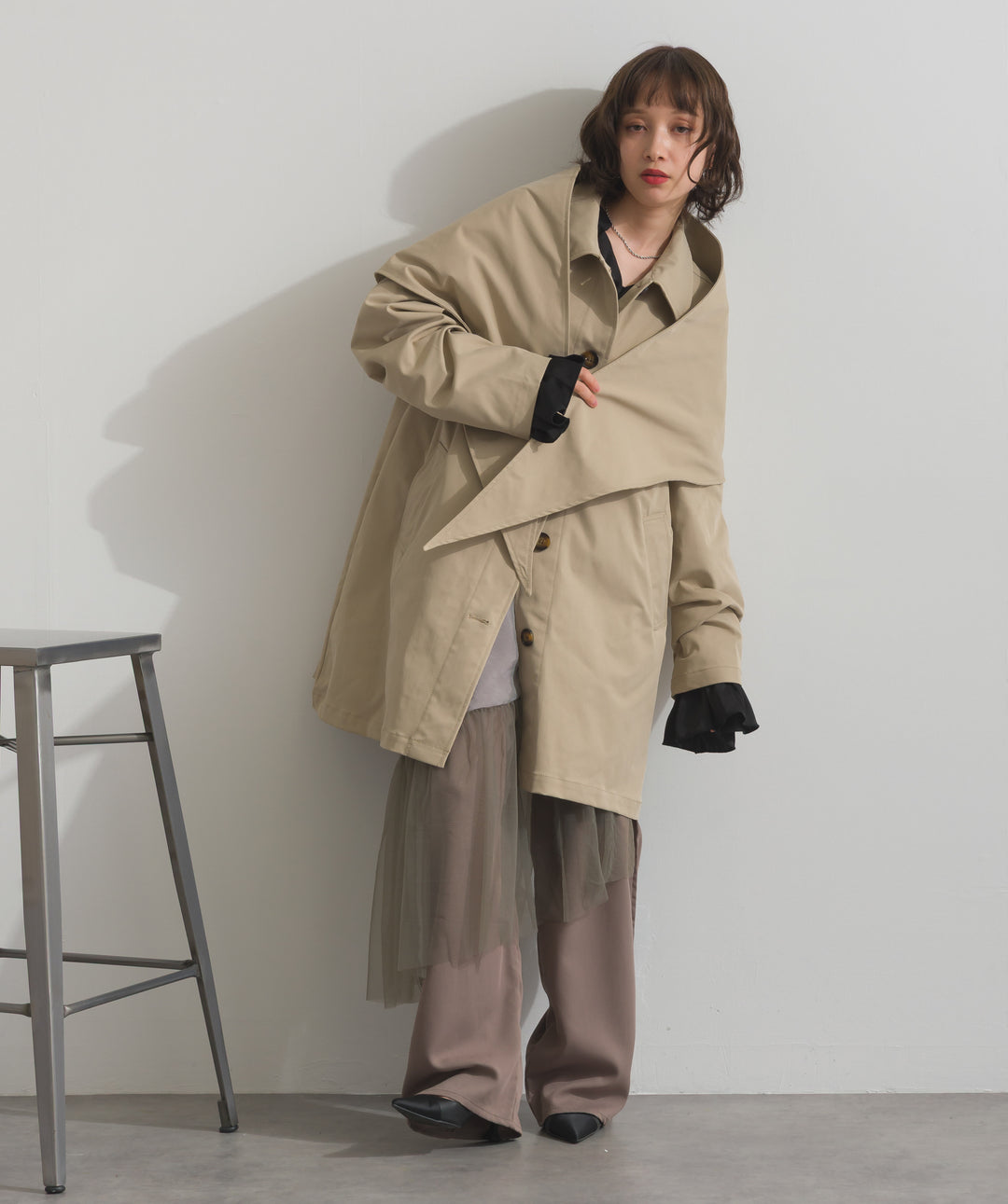 コンパクトツイルスカーフ付きコート