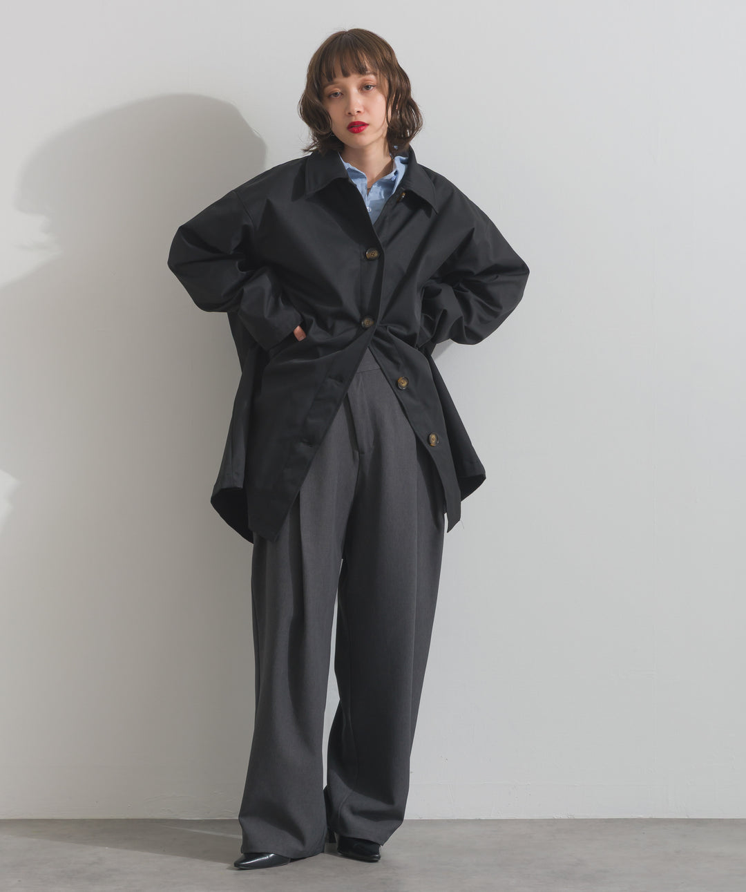 アシンメトリーウエストタックパンツ