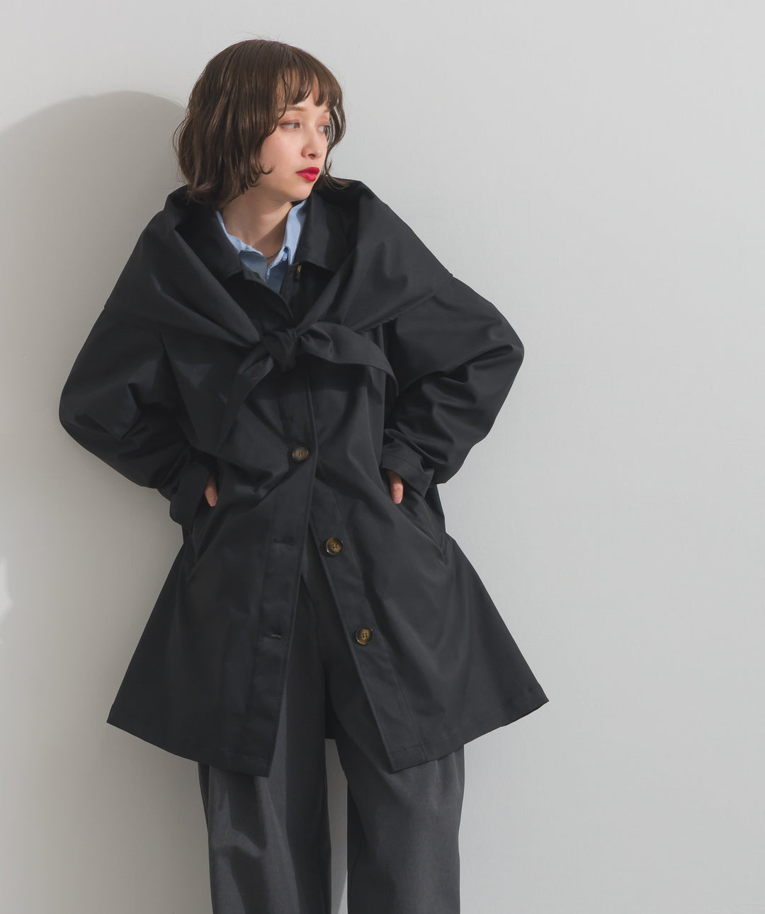 コンパクトツイルスカーフ付きコート