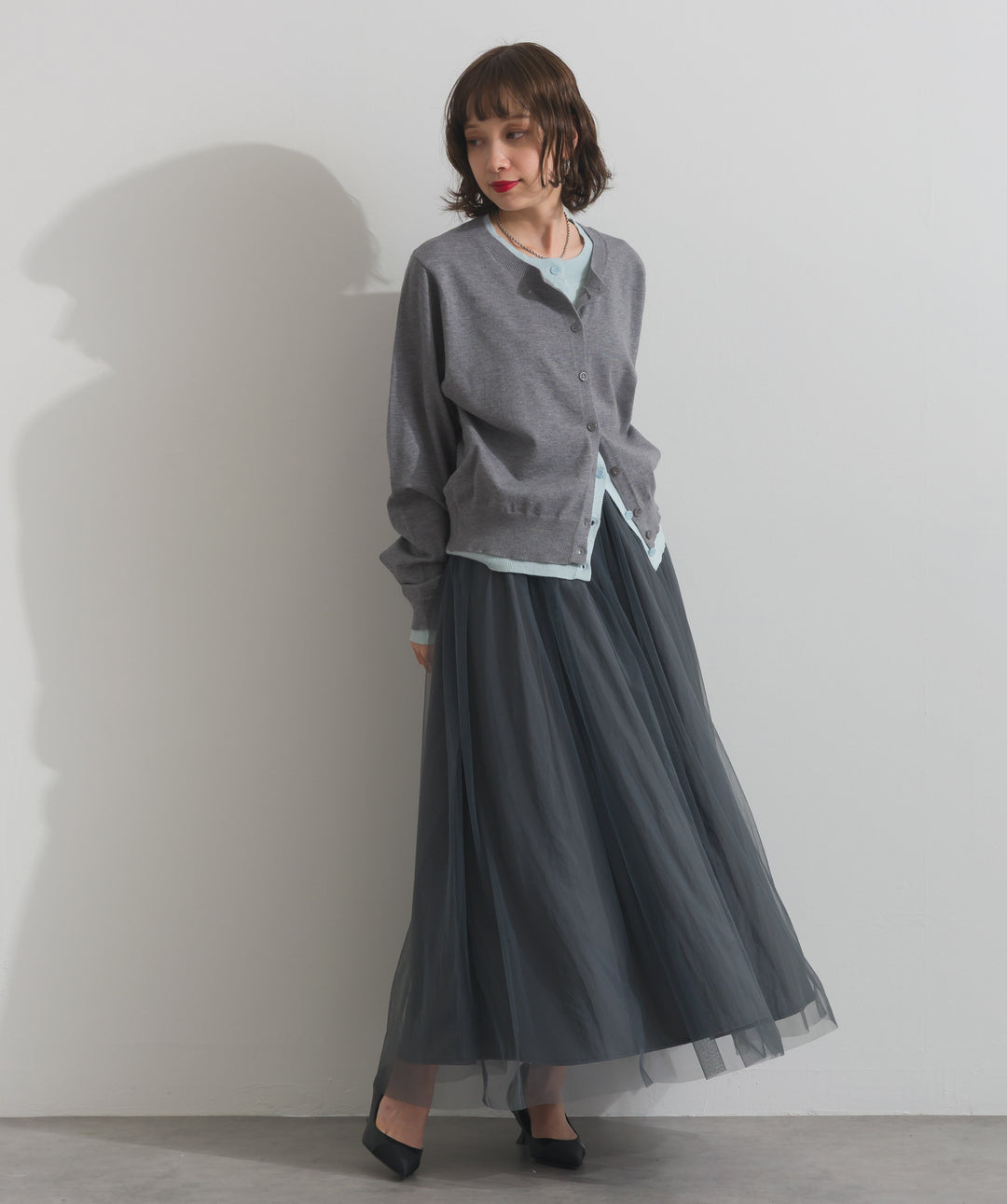 ニットレイヤード風カーディガン