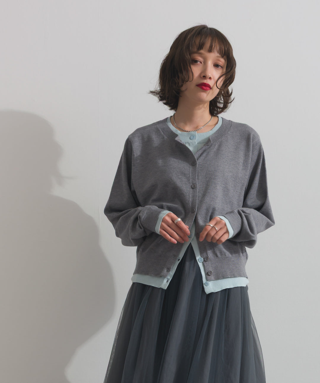 ニットレイヤード風カーディガン