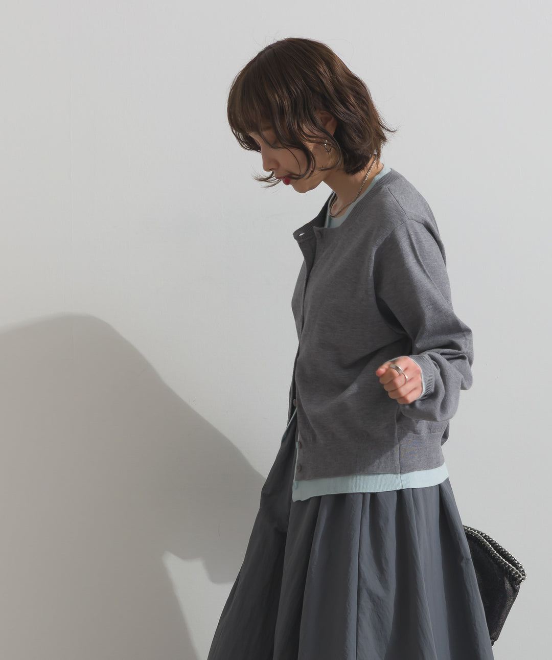 ニットレイヤード風カーディガン