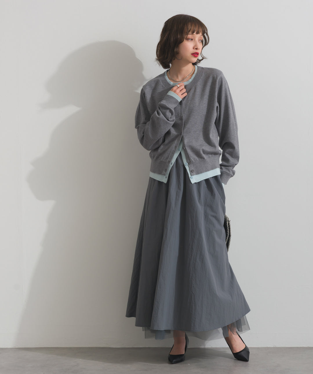 ニットレイヤード風カーディガン