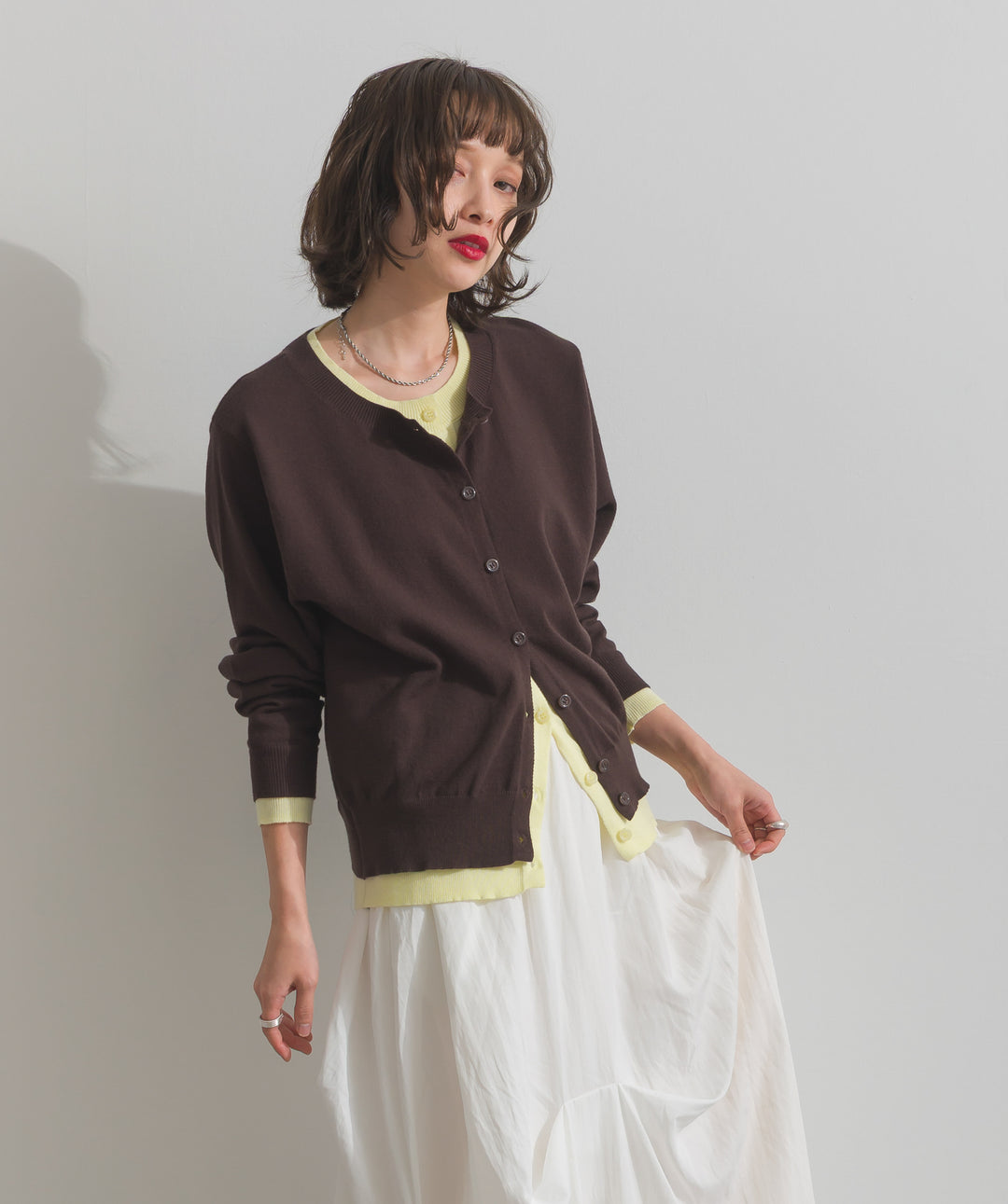 ニットレイヤード風カーディガン