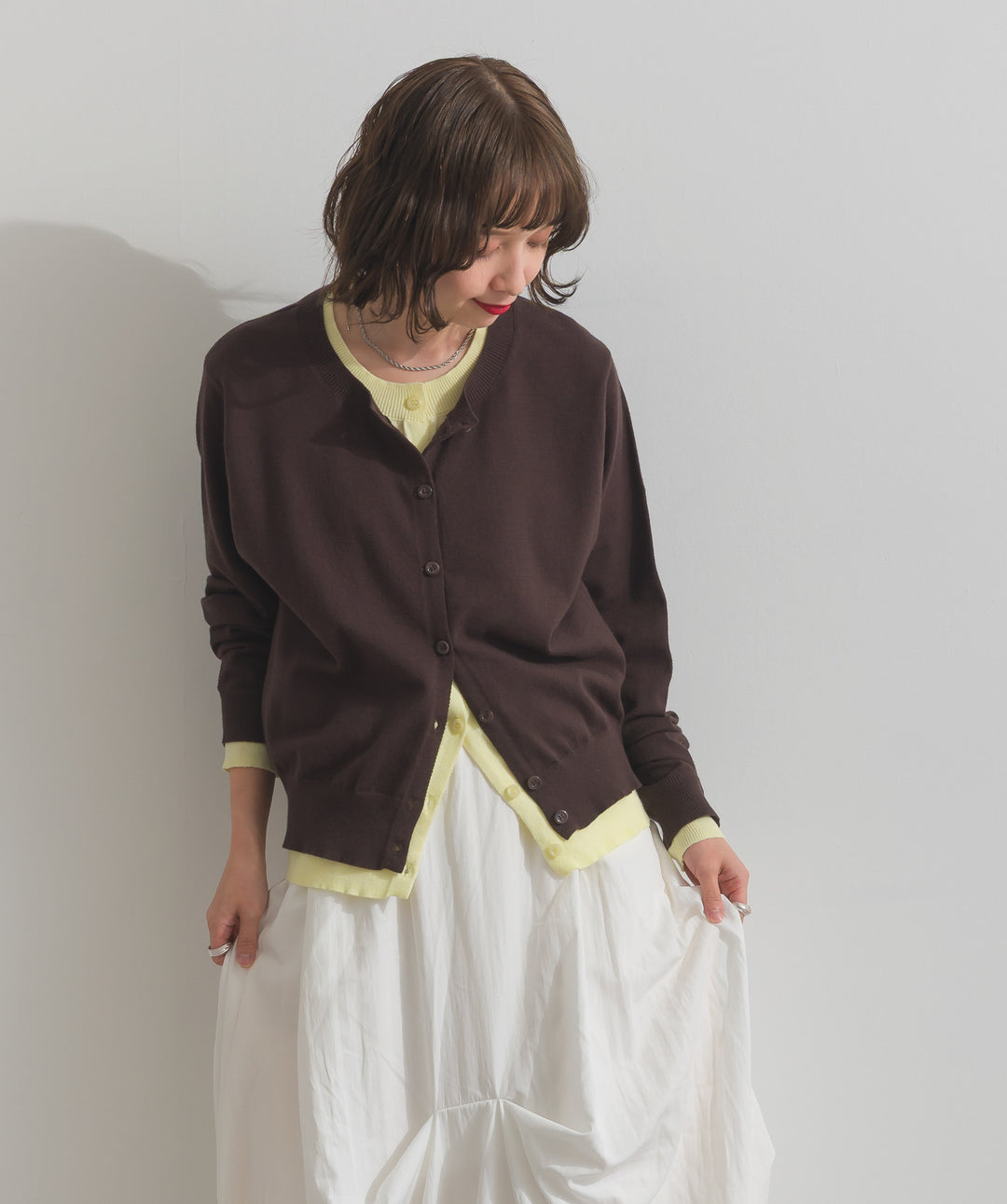 ニットレイヤード風カーディガン