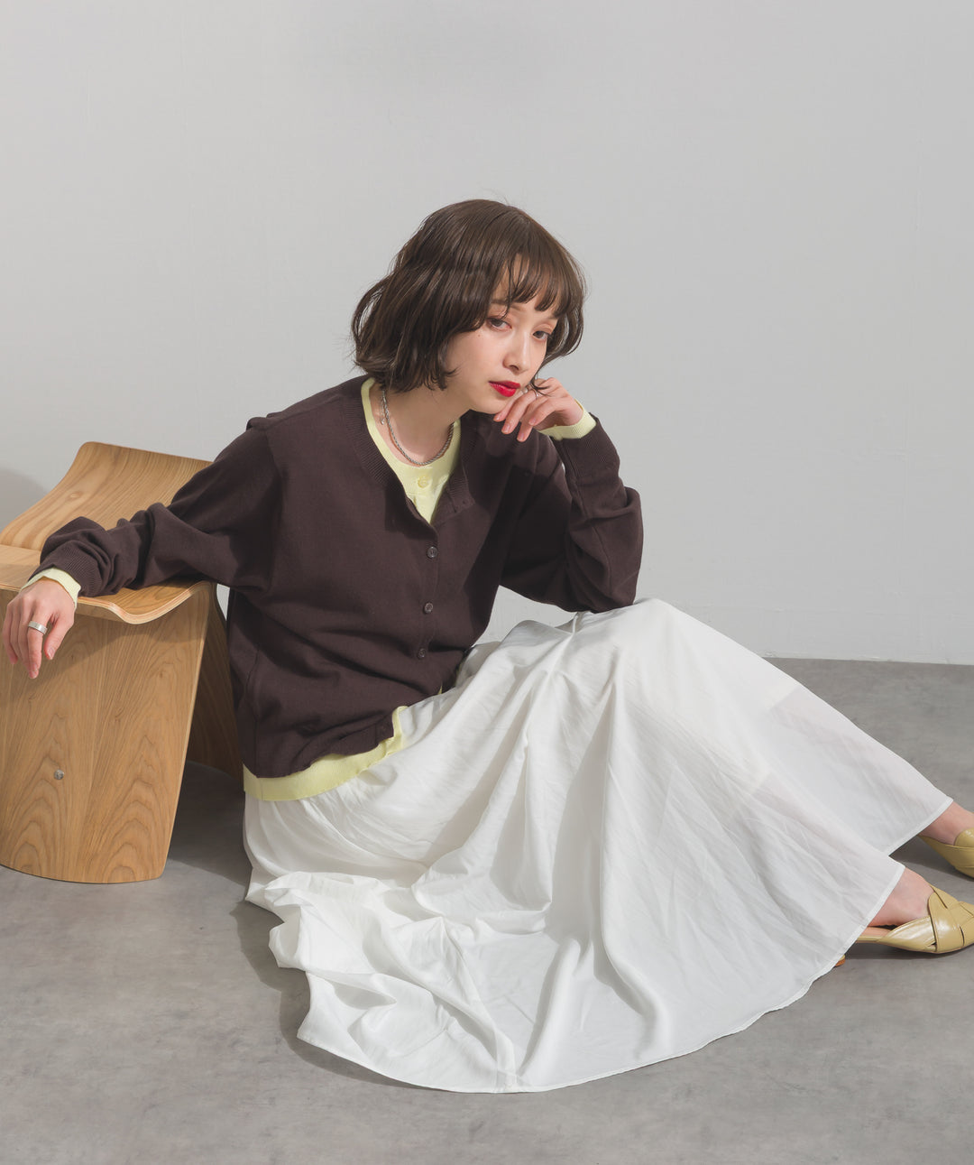 ニットレイヤード風カーディガン