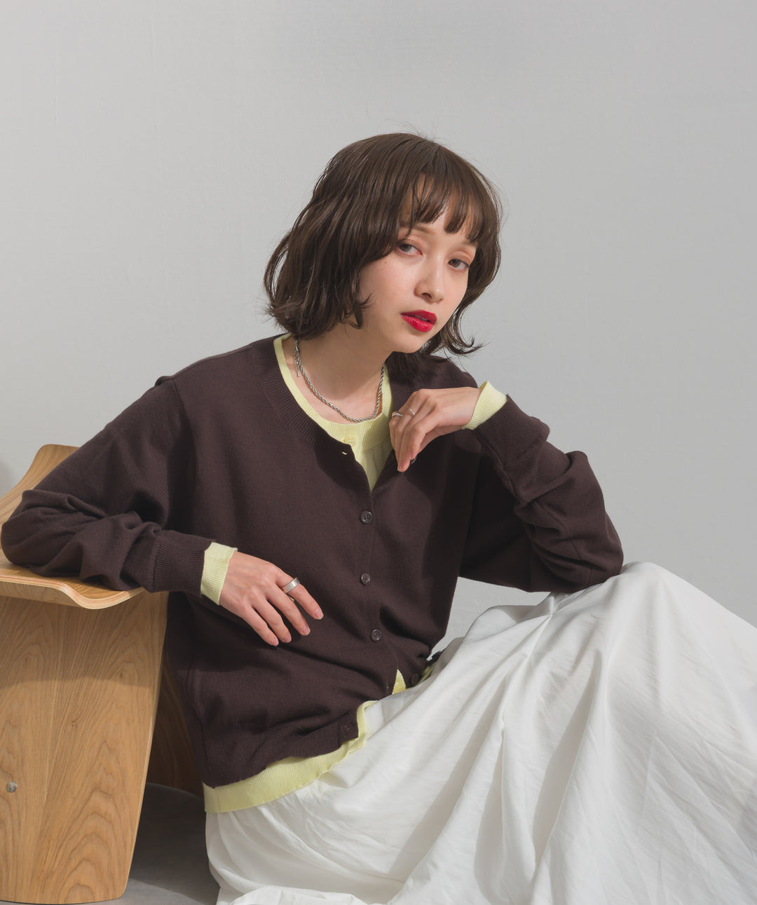 ニットレイヤード風カーディガン