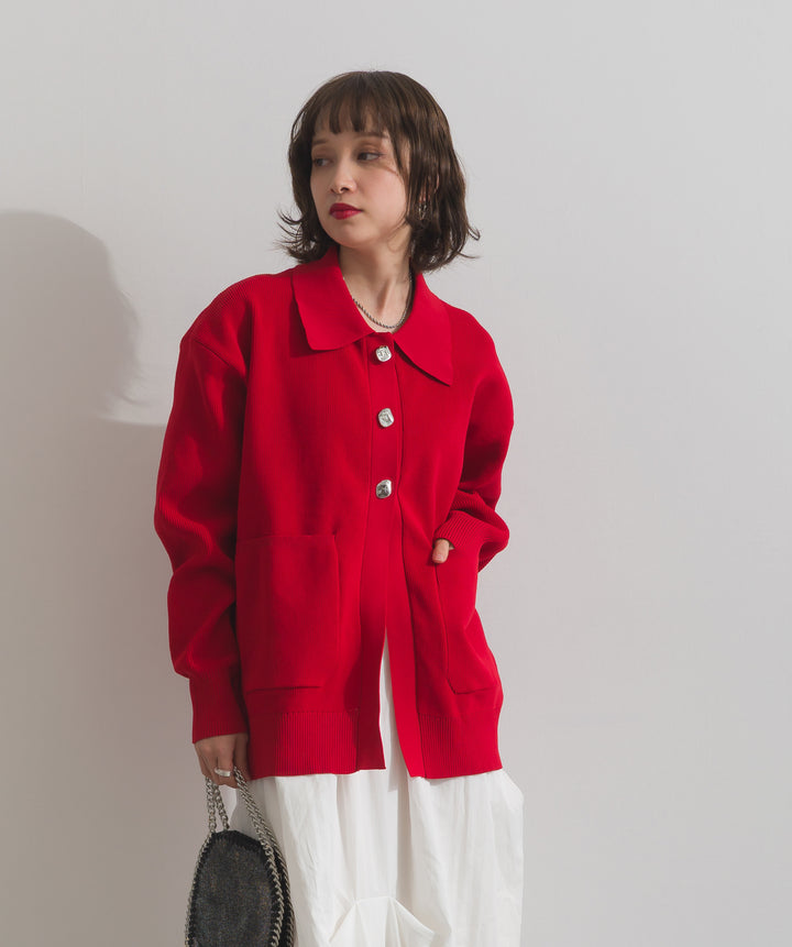 メタルボタン衿付きニットカーディガン