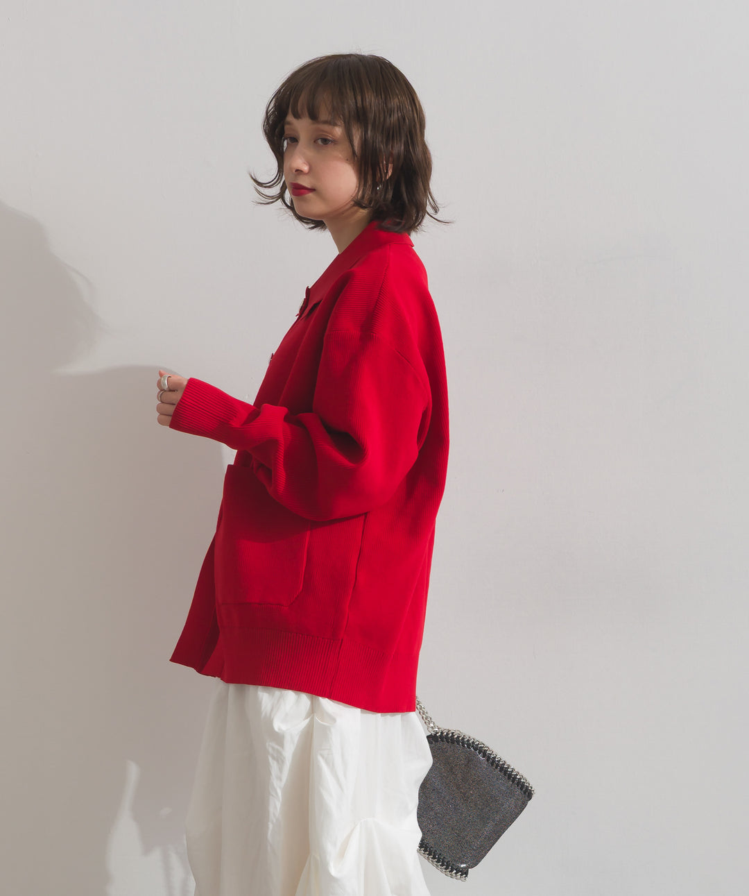 メタルボタン衿付きニットカーディガン