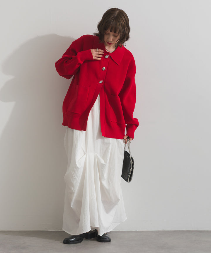 メタルボタン衿付きニットカーディガン